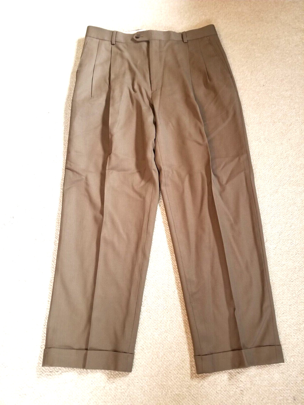 Mens Pants-LINEA UOMO-brown 100% wool pleated front cuffed-36X30